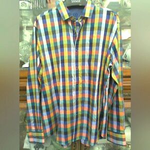 BNWOT BUGATCHI UPMO Colorful Checkered Men's Shirt SZ. XL SHAPED FIT COTTON